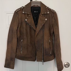 Affliction leather like bomber jacket, new with tag